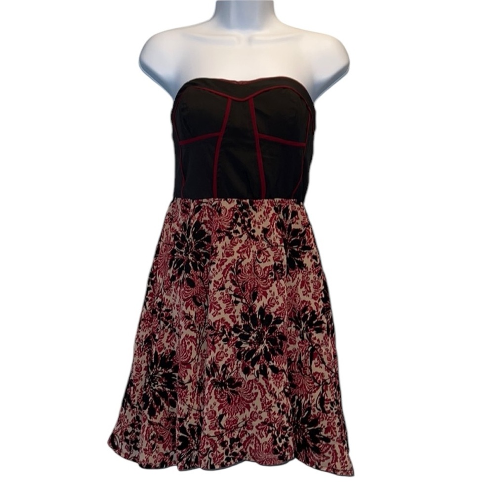Casting LA Black, Tan & Red Strapless Fully Lined Dress Size Large